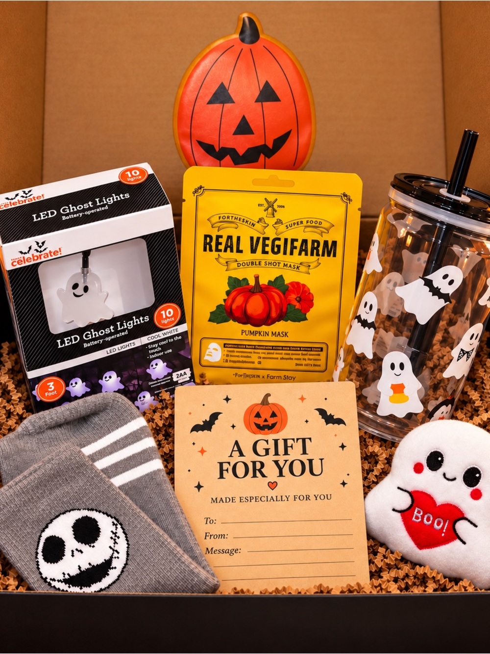 Halloween Gift Box Ghost Tumbler LED Lights Socks Plush Personalized Card